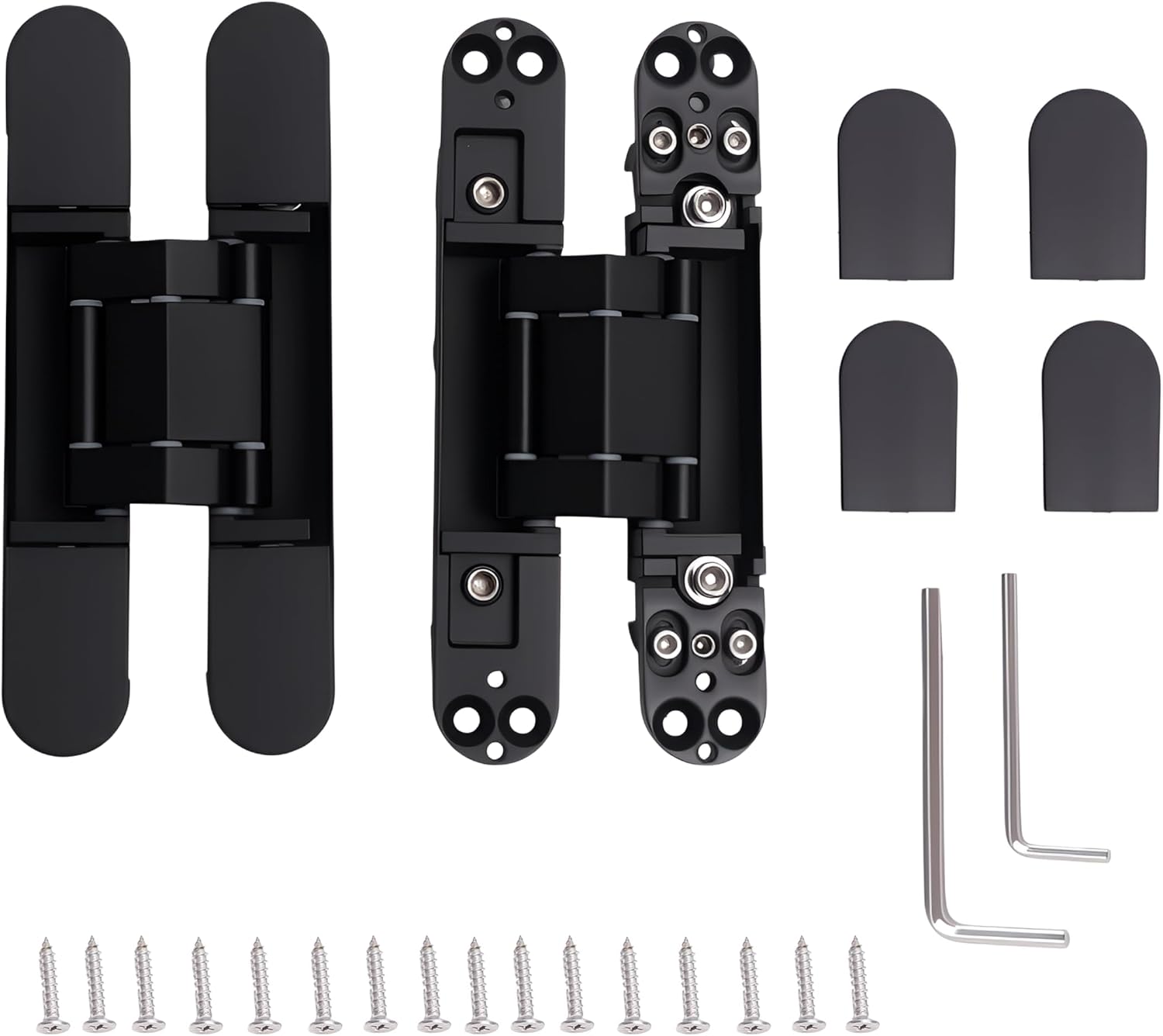 8-Pack 6 inch Hidden Door Hinges Heavy Duty Black, Invisible Concealed Hinges Zinc Alloy 6''x 2.5''x1Inch,180 Degree Swing Hinge, 3 Way Adjustable Hinge with Pins and Screws