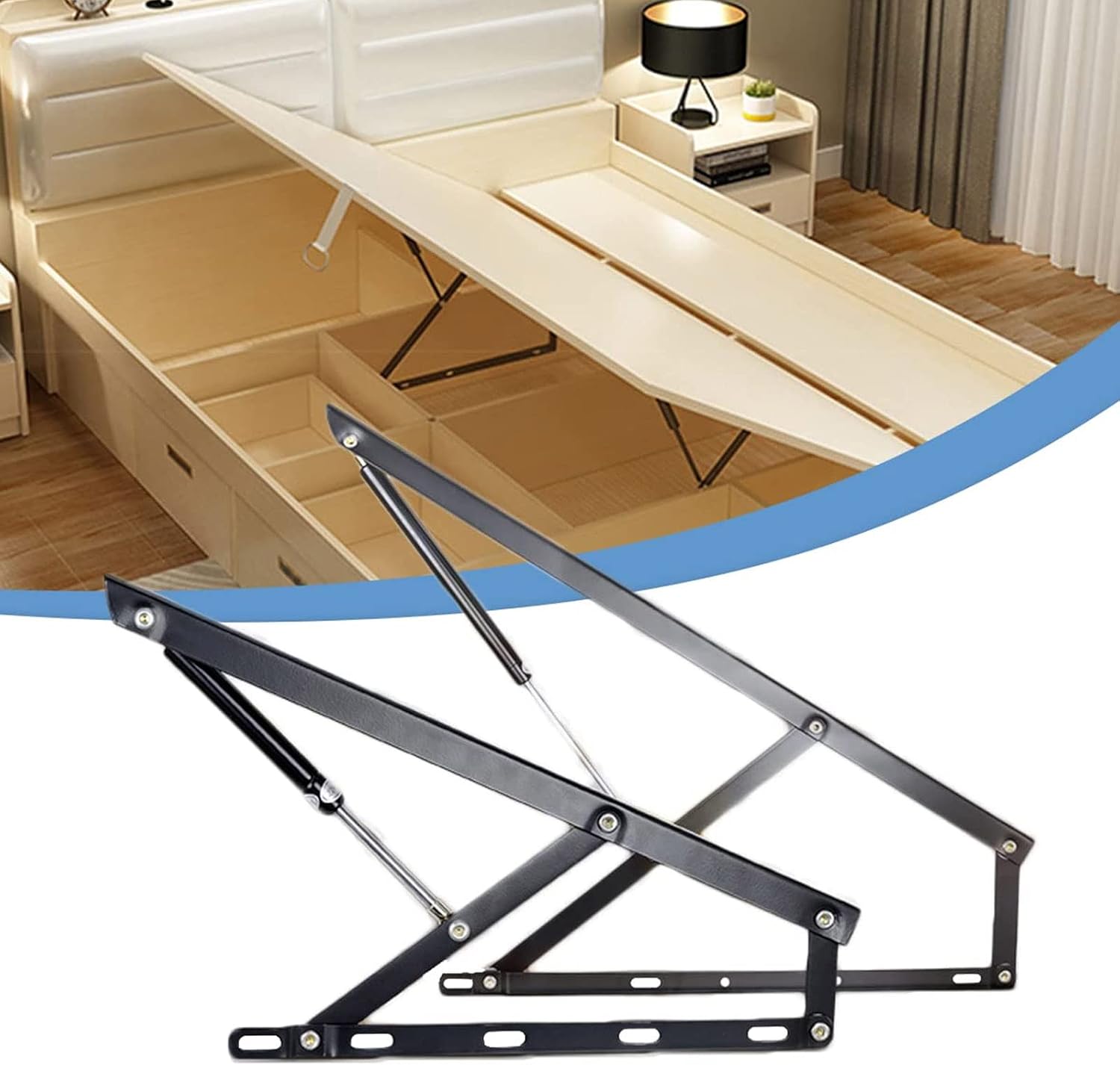 2 Pcs Hydraulic Bed Lifting Hinge,Pneumatic Storage Lift Mechanism,Gas Shock Strut Spring Heavy Duty Risers,Bed Cabinet Lid Organizer,Hydro-Pneumatic Rod,Folding Mechanism