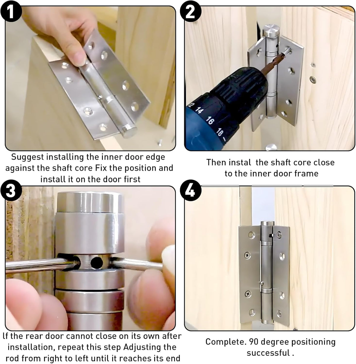 TamBee Modern Brushed Stainless Steel Auto Close Door Hinges Detent Spring Loaded Hinge 90 Degree Positioning with Hold Open 4 inch 2PCs