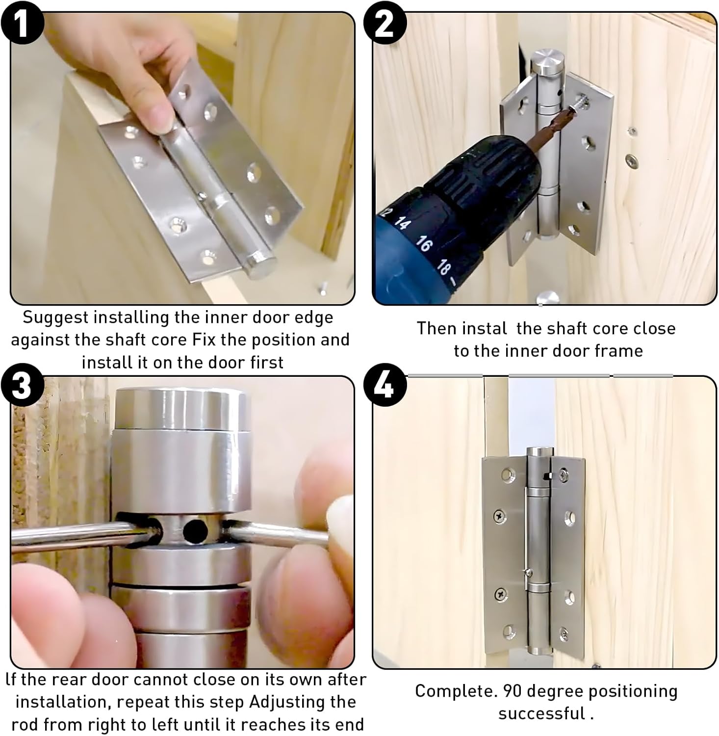 TamBee Modern Brushed Stainless Steel Auto Close Door Hinges Detent Spring Loaded Hinge 90 Degree Positioning with Hold Open 4 inch 2PCs