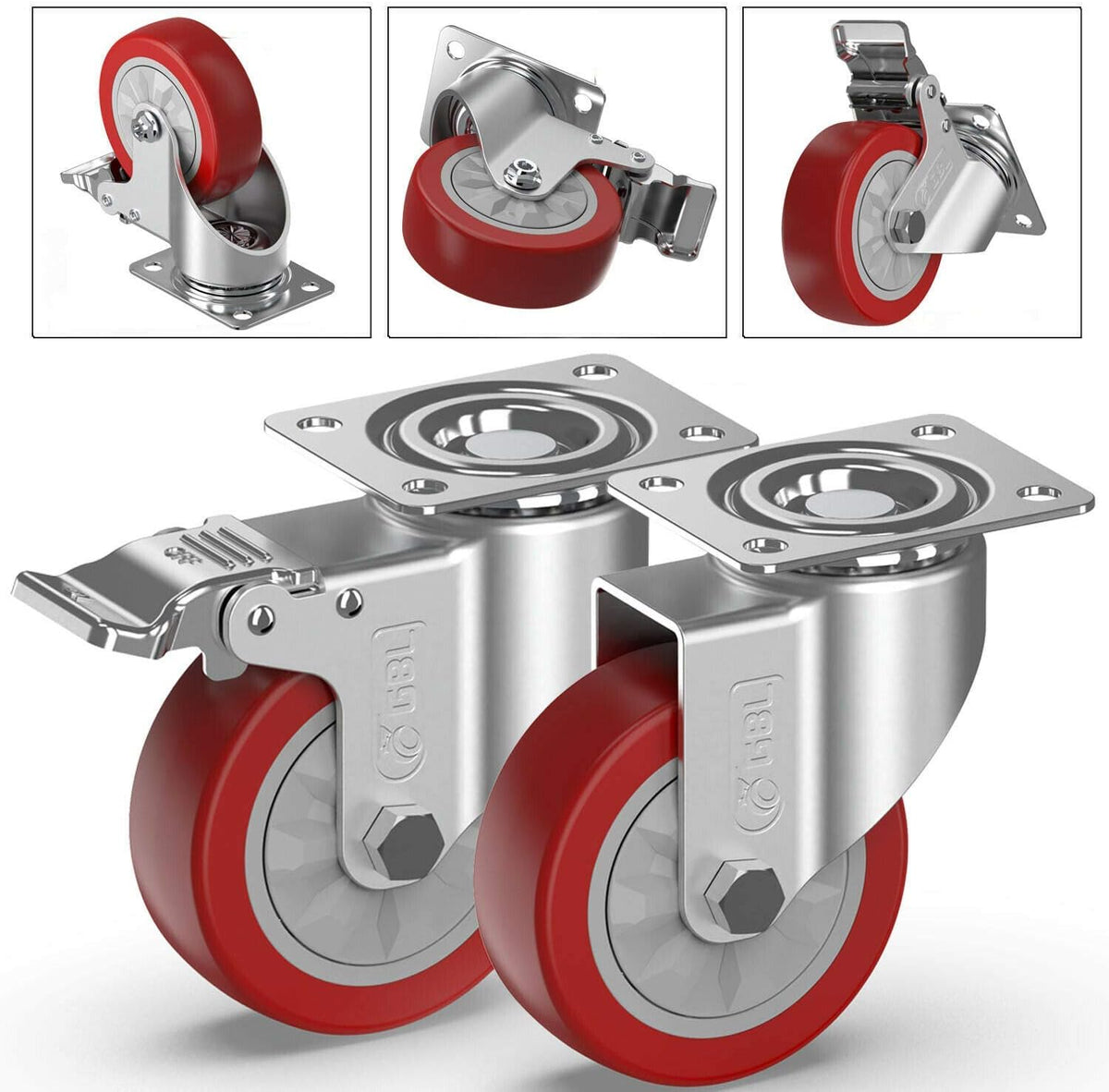 GBL - 4'' Heavy Duty Caster Wheels With Brakes 1320Lbs | 4 x Castor for Moving Furniture, Table, Trolley, Workbench, Garage (2 With & 2 Without Brakes) + Screws
