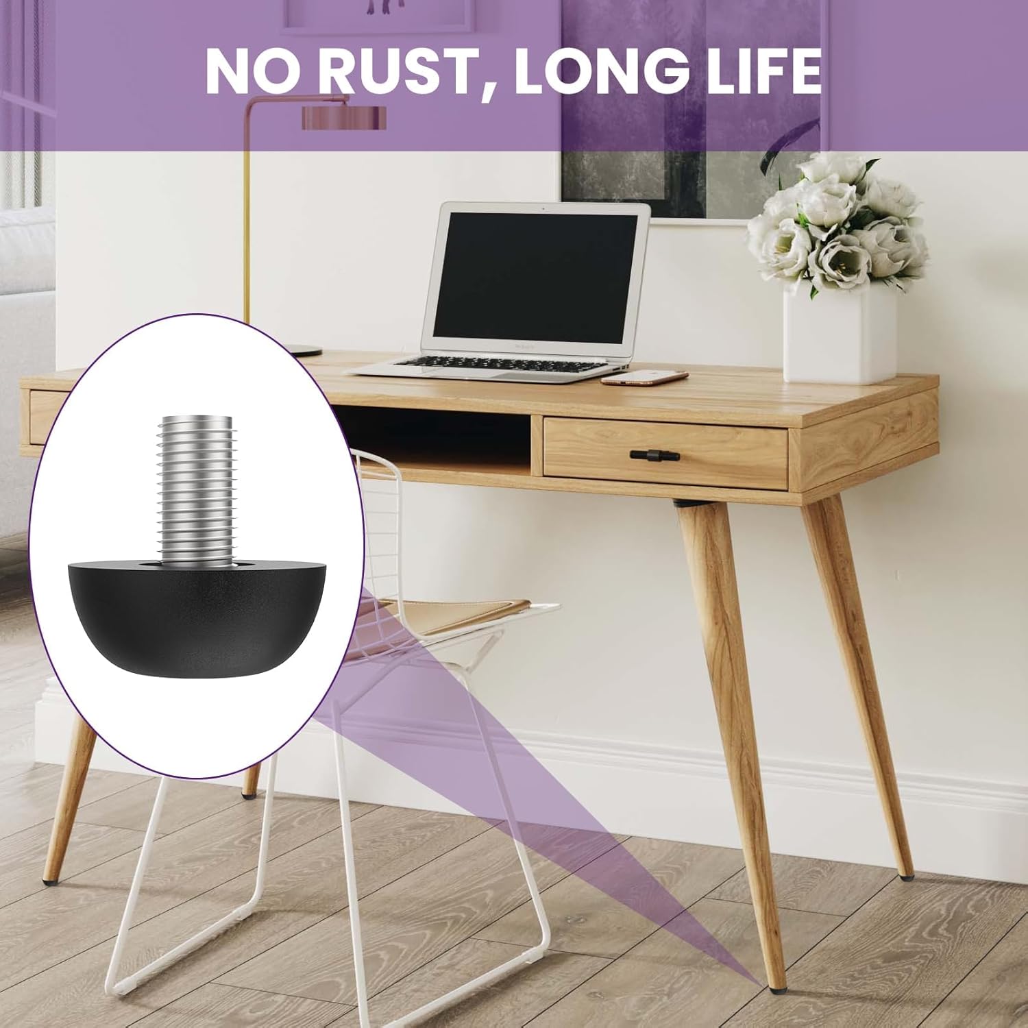 12Pcs M8 Adjustable Furniture Legs, 8mm x 1.25 Stainless Steel Screw-in Leveling Feet with Non-Slip Base for Table Chair Desk Cabinet, Indoor Outdoor Use
