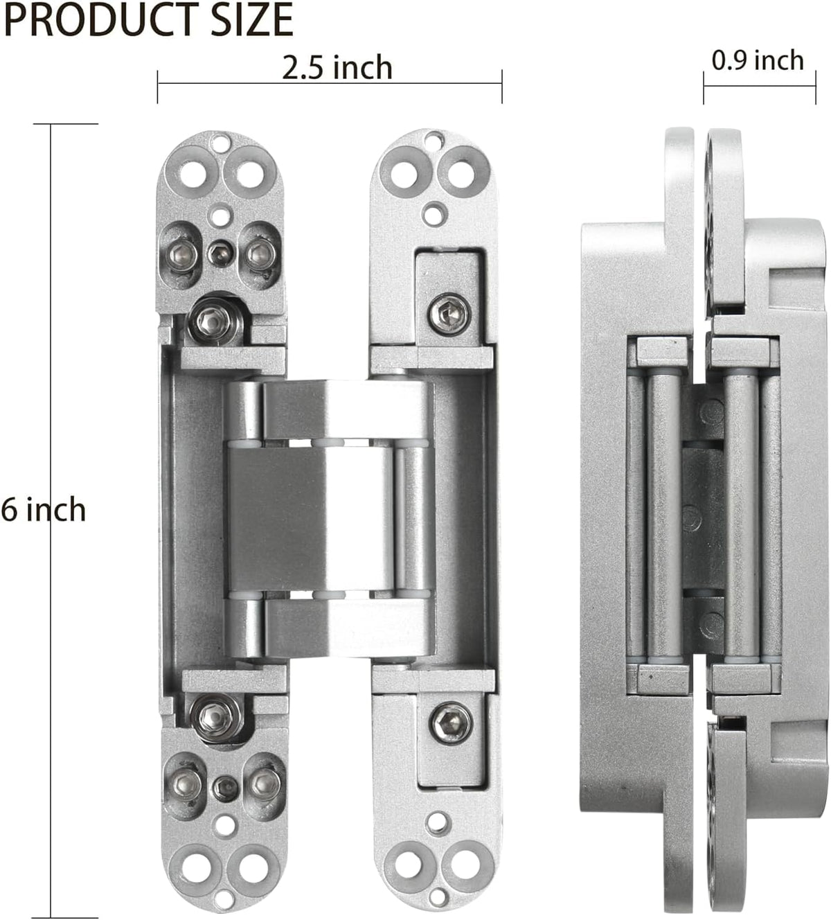 8-Pack 6 inch Hidden Door Hinges Heavy Duty Black, Invisible Concealed Hinges Zinc Alloy 6''x 2.5''x1Inch,180 Degree Swing Hinge, 3 Way Adjustable Hinge with Pins and Screws