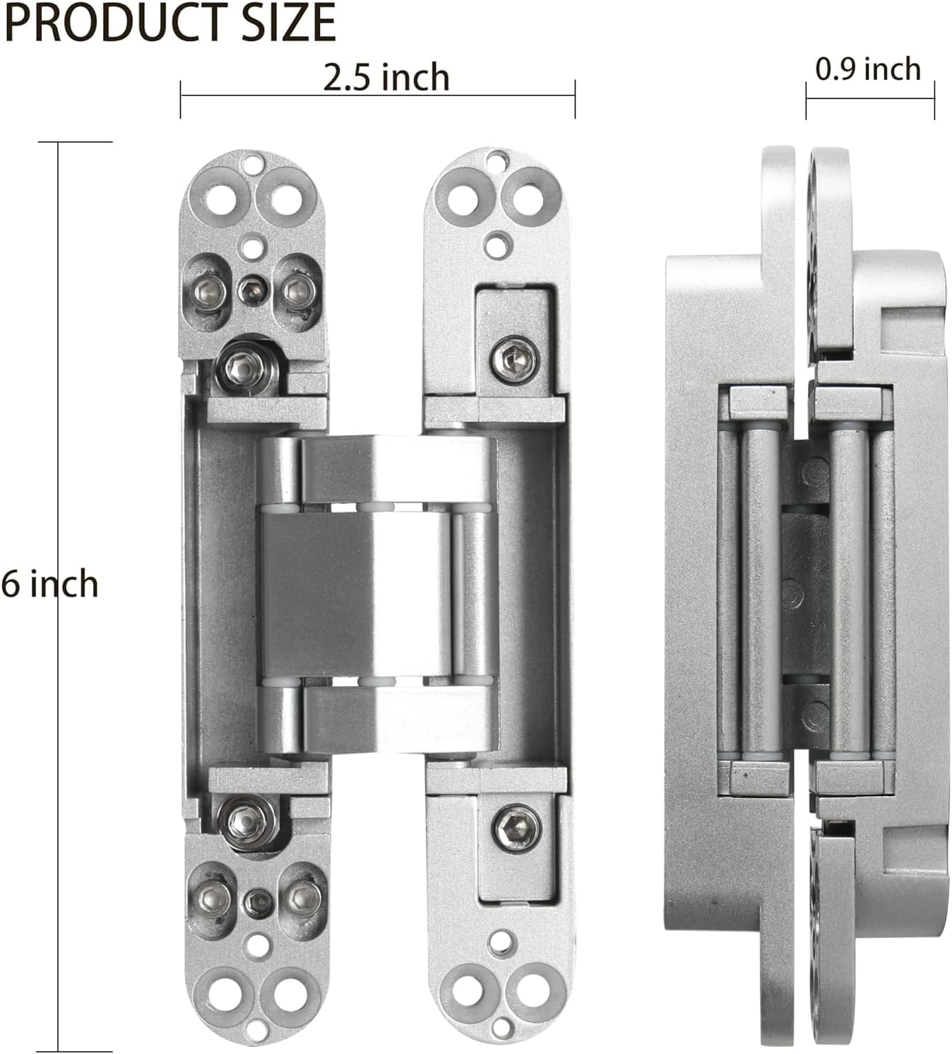 8-Pack 6 inch Hidden Door Hinges Heavy Duty Black, Invisible Concealed Hinges Zinc Alloy 6''x 2.5''x1Inch,180 Degree Swing Hinge, 3 Way Adjustable Hinge with Pins and Screws