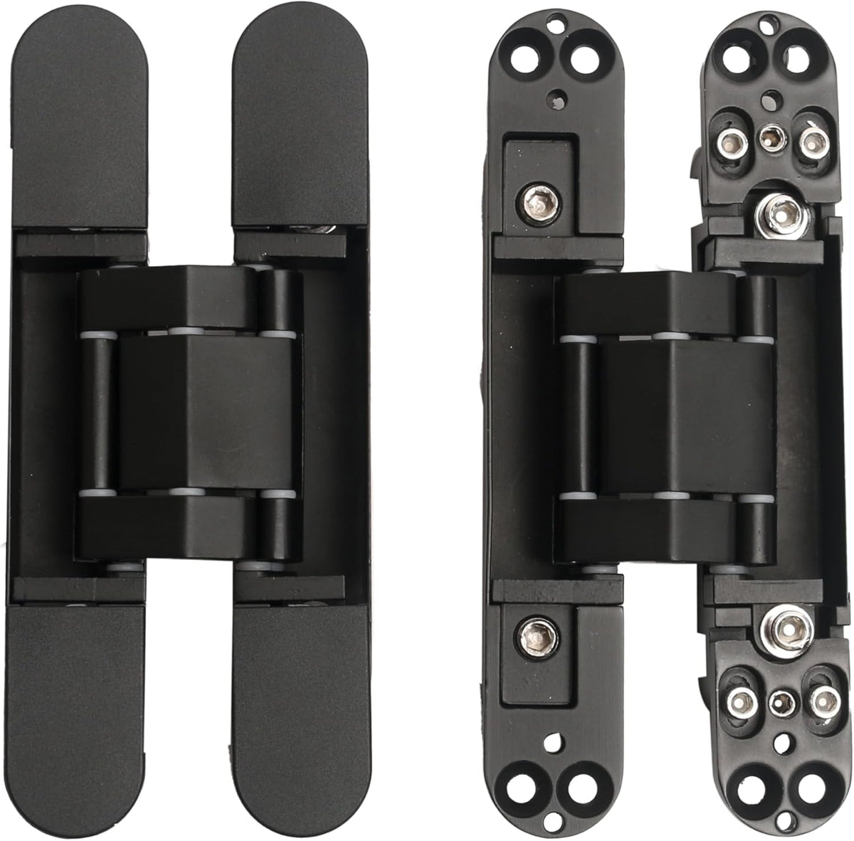 8-Pack 6 inch Hidden Door Hinges Heavy Duty Black, Invisible Concealed Hinges Zinc Alloy 6''x 2.5''x1Inch,180 Degree Swing Hinge, 3 Way Adjustable Hinge with Pins and Screws