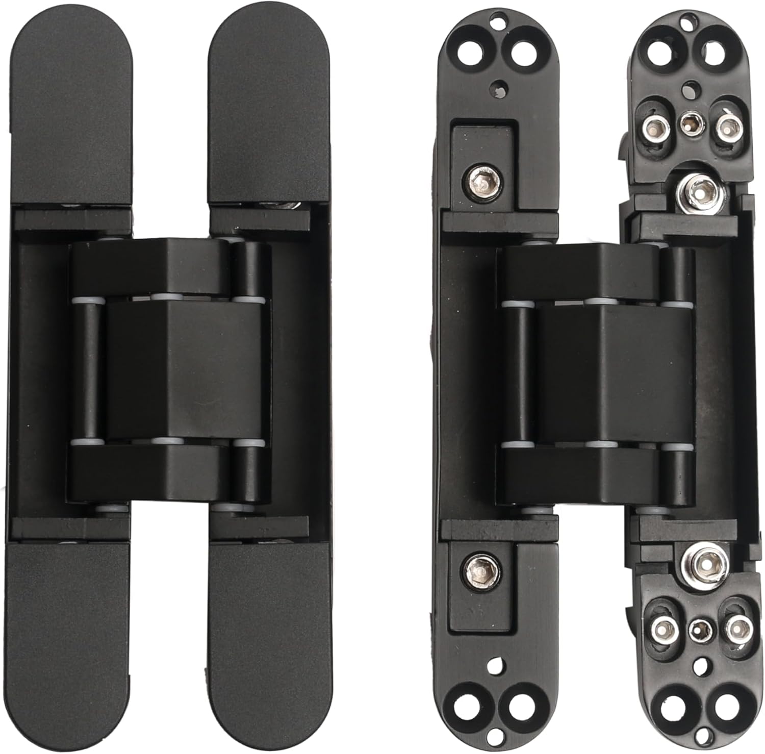 8-Pack 6 inch Hidden Door Hinges Heavy Duty Black, Invisible Concealed Hinges Zinc Alloy 6''x 2.5''x1Inch,180 Degree Swing Hinge, 3 Way Adjustable Hinge with Pins and Screws
