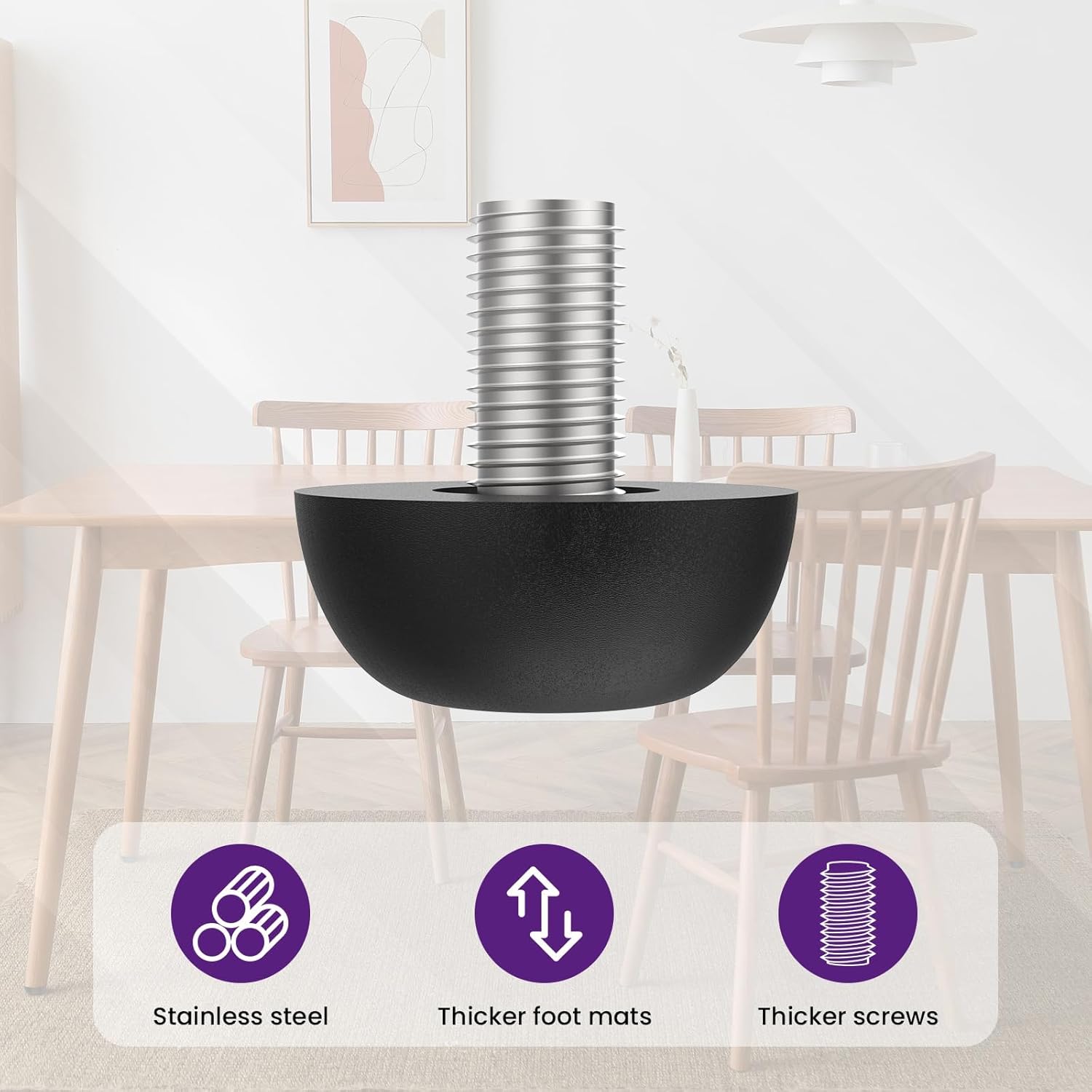 12Pcs M8 Adjustable Furniture Legs, 8mm x 1.25 Stainless Steel Screw-in Leveling Feet with Non-Slip Base for Table Chair Desk Cabinet, Indoor Outdoor Use
