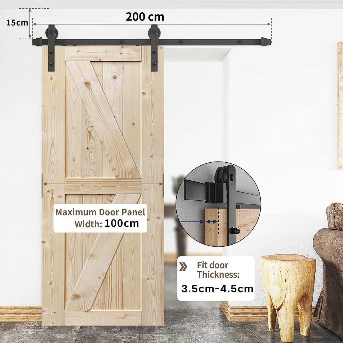 200cm Heavy Duty Sturdy Sliding Barn Door Hardware Kit -Smoothly and Quietly -Easy to install -Includes Step-By-Step Installation Instruction Fit 91cm-100cm Wide Door Panel