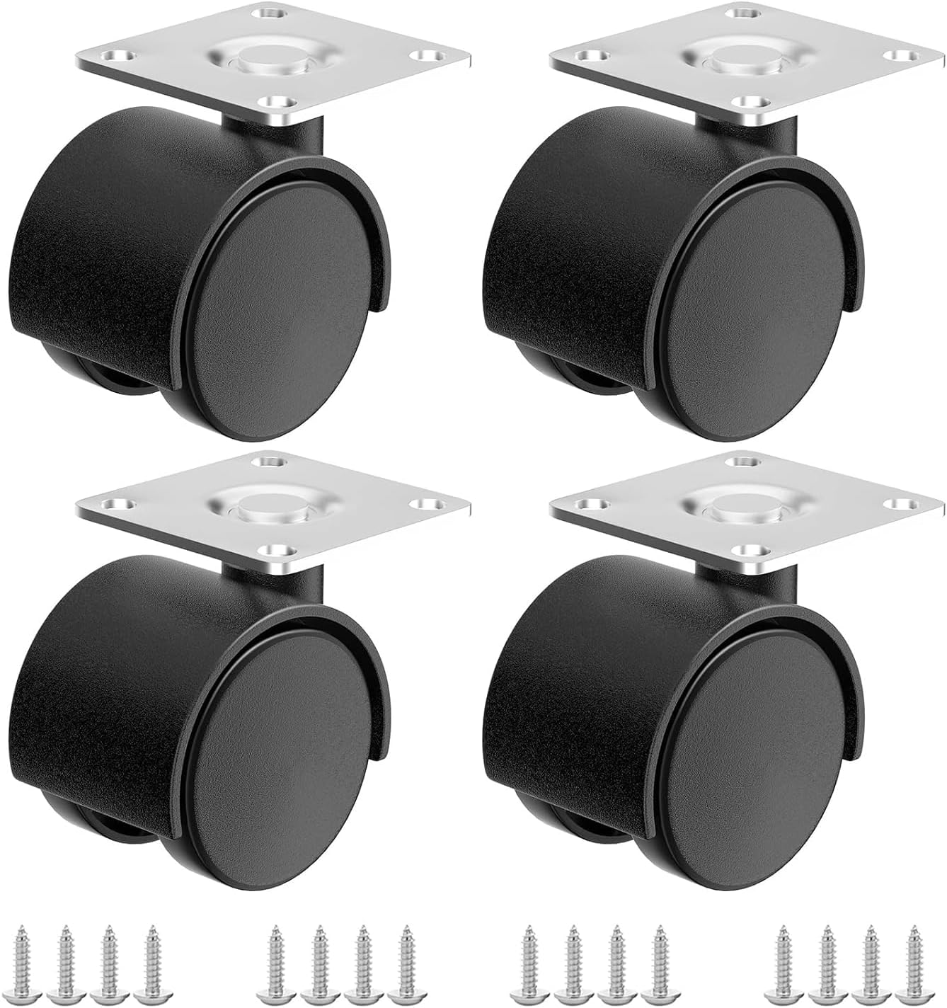 BIGTHREE 1.5-inch Furniture casters Set of 4, Plate Swivel Cart Casters, for Carts, Replacement cart Plastic casters, Furniture, Baby Bed, Kitchen, Cabinet, Table with Stainless Steel Screws, Black
