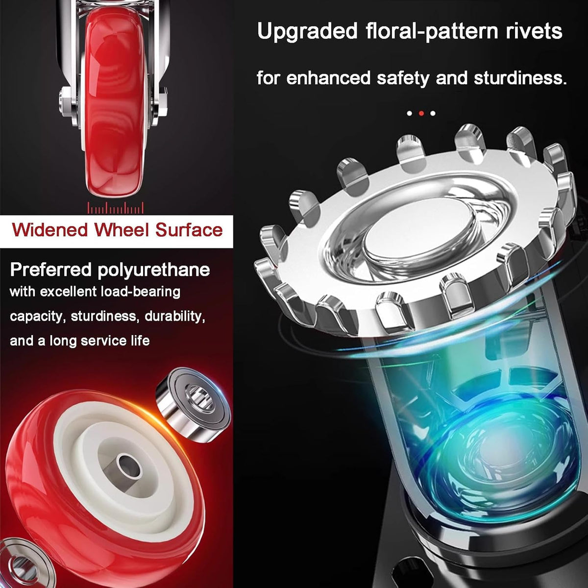 4 inch Heavy Duty Casters Load 2400lbs, Lockable Bearing Plate Caster Wheels with Brakes, 360-degree Swivel Casters for Furniture and Workbench Cart, Set of 4 (Free Screws and a Spanner)