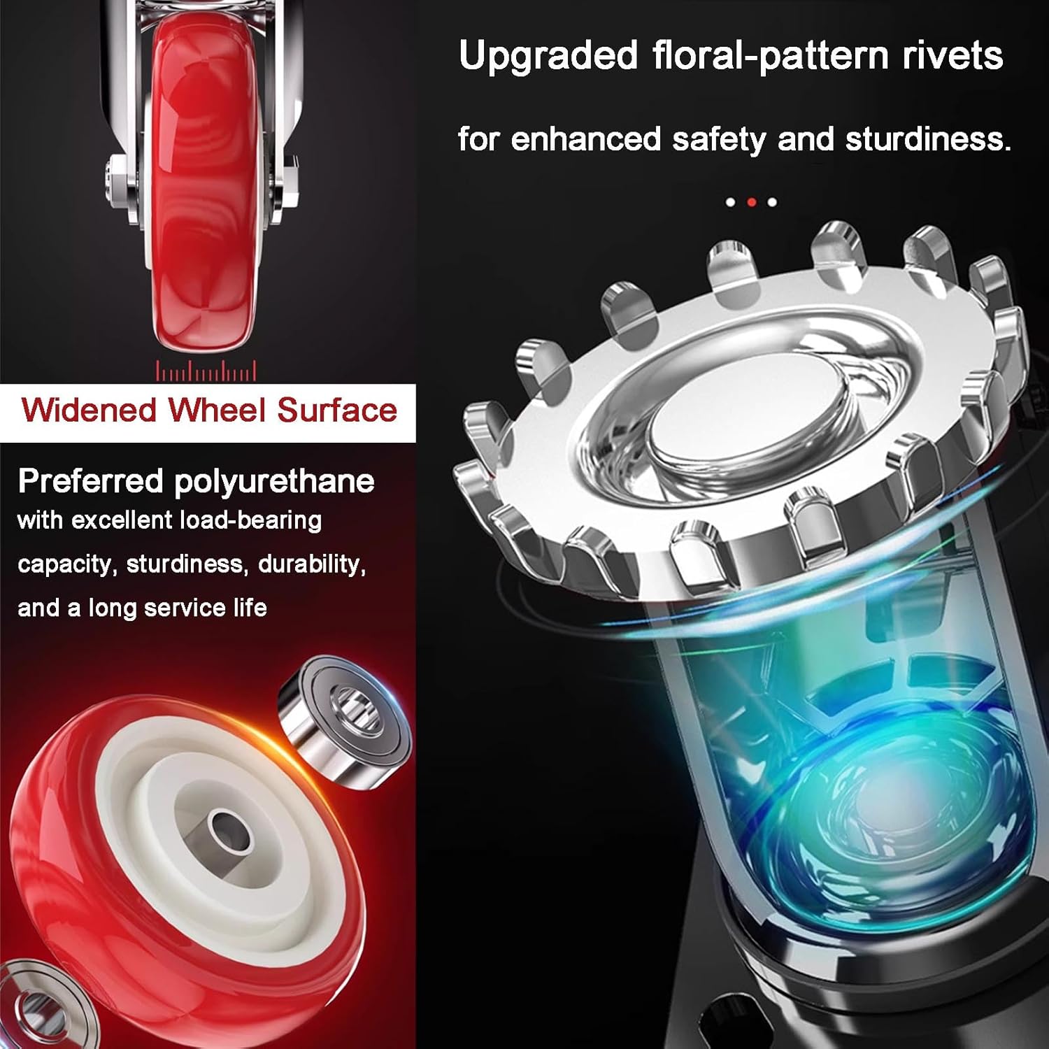 4 inch Heavy Duty Casters Load 2400lbs, Lockable Bearing Plate Caster Wheels with Brakes, 360-degree Swivel Casters for Furniture and Workbench Cart, Set of 4 (Free Screws and a Spanner)