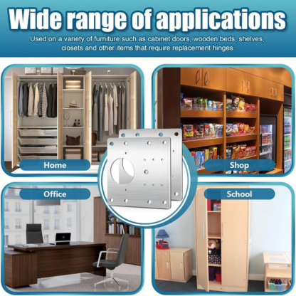 Cabinet Repair Plates, 8 Pcs Cabinet Hinges Repair Plate, Stainless Steel Hinge Repair Brackets for Wooden Cabinet Door, Kitchen Cabinet, Wardrobes, Tables(8 Pcs/silver)