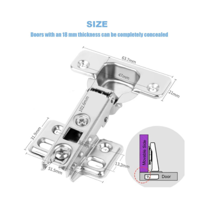 8 Pcs Door Hinges for Kitchen, Bathroom and Cabinet Furniture Doors, Soft Close, Straight Cup 105°Opening, Full Overlay Cabinet Hinges, Removable and Adjustable with Screws
