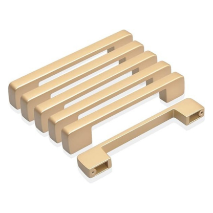 Golden Kitchen Cupboard Handles, Modern Gold Door Handle Aluminum Alloy Cabinet Handle Drawer Pulls Square Furniture Handle Set for Kitchen and Bathroom Cabinets Cupboard(6Pcs 128mm)