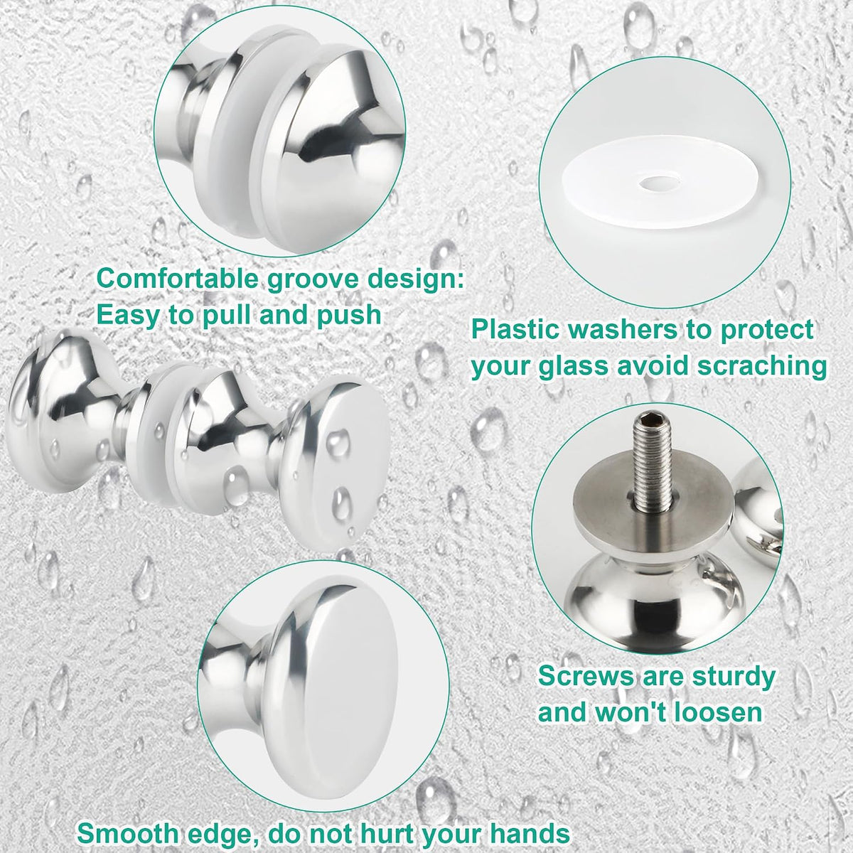 Alise Shower Glass Door Handle,Sliding Shower Doors Knob Double Sides Back-to-Back Pull Hardware Replacement Parts,Solid SUS304 Stainless Steel Knobs,Polished Chrome,XLS200SB-C