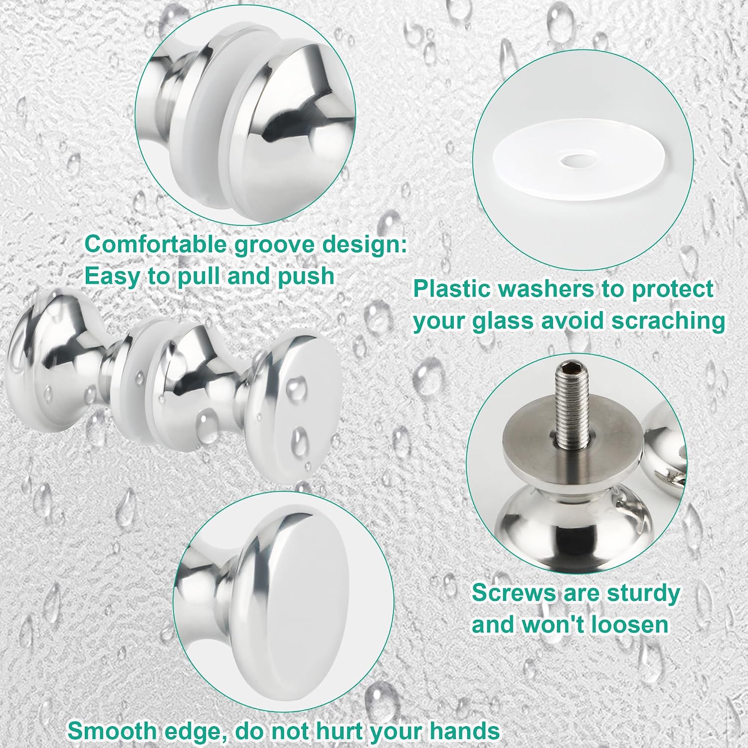 Alise Shower Glass Door Handle,Sliding Shower Doors Knob Double Sides Back-to-Back Pull Hardware Replacement Parts,Solid SUS304 Stainless Steel Knobs,Polished Chrome,XLS200SB-C