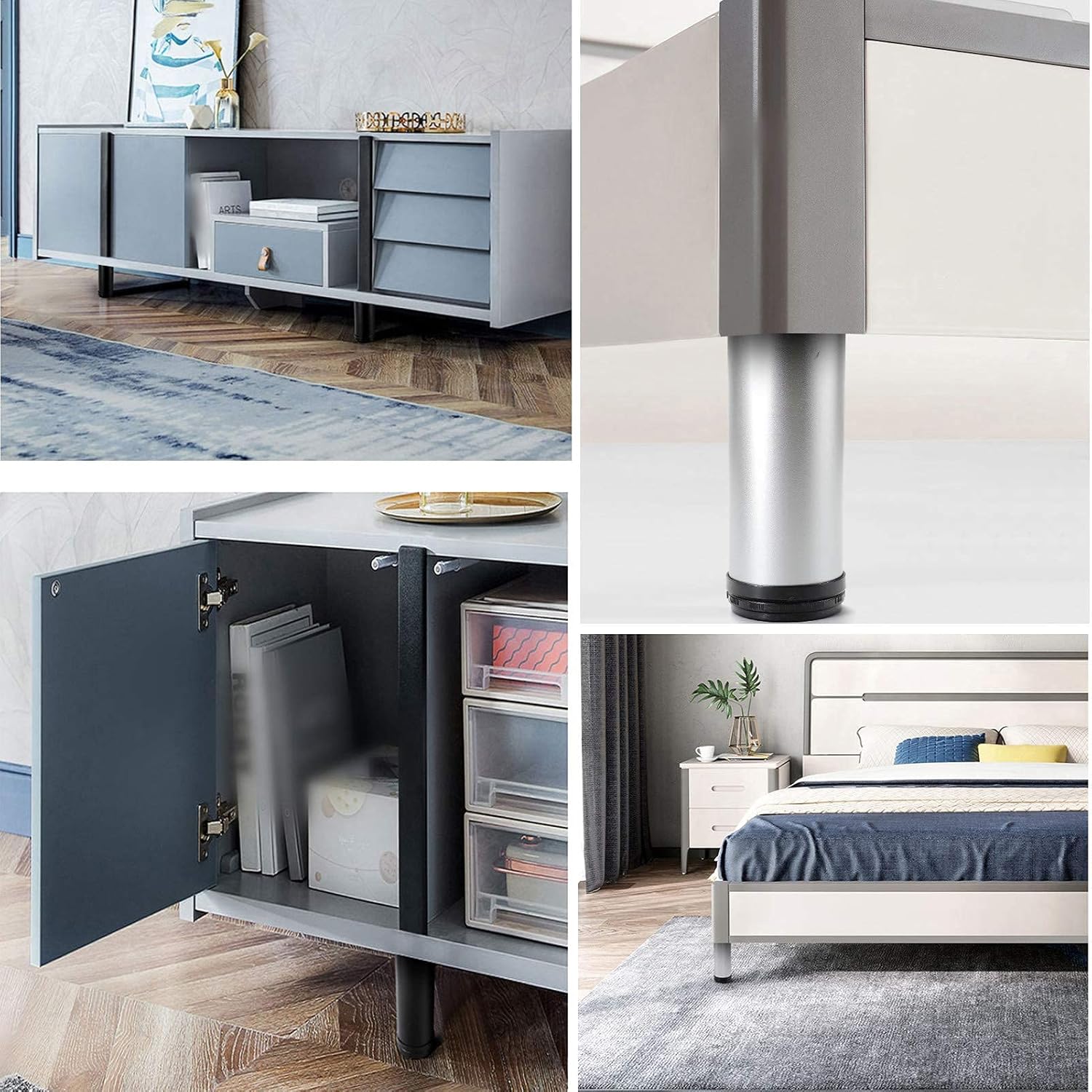 xYzlxtC 4 Pcs Sofas Metal Legs,Round Adjustable Furniture Legs,Stainless Steel Cabinet Leg,for Wardrobe,xYzlxtCs,Bedside Table,TV Stand,Cupboard,with Screws