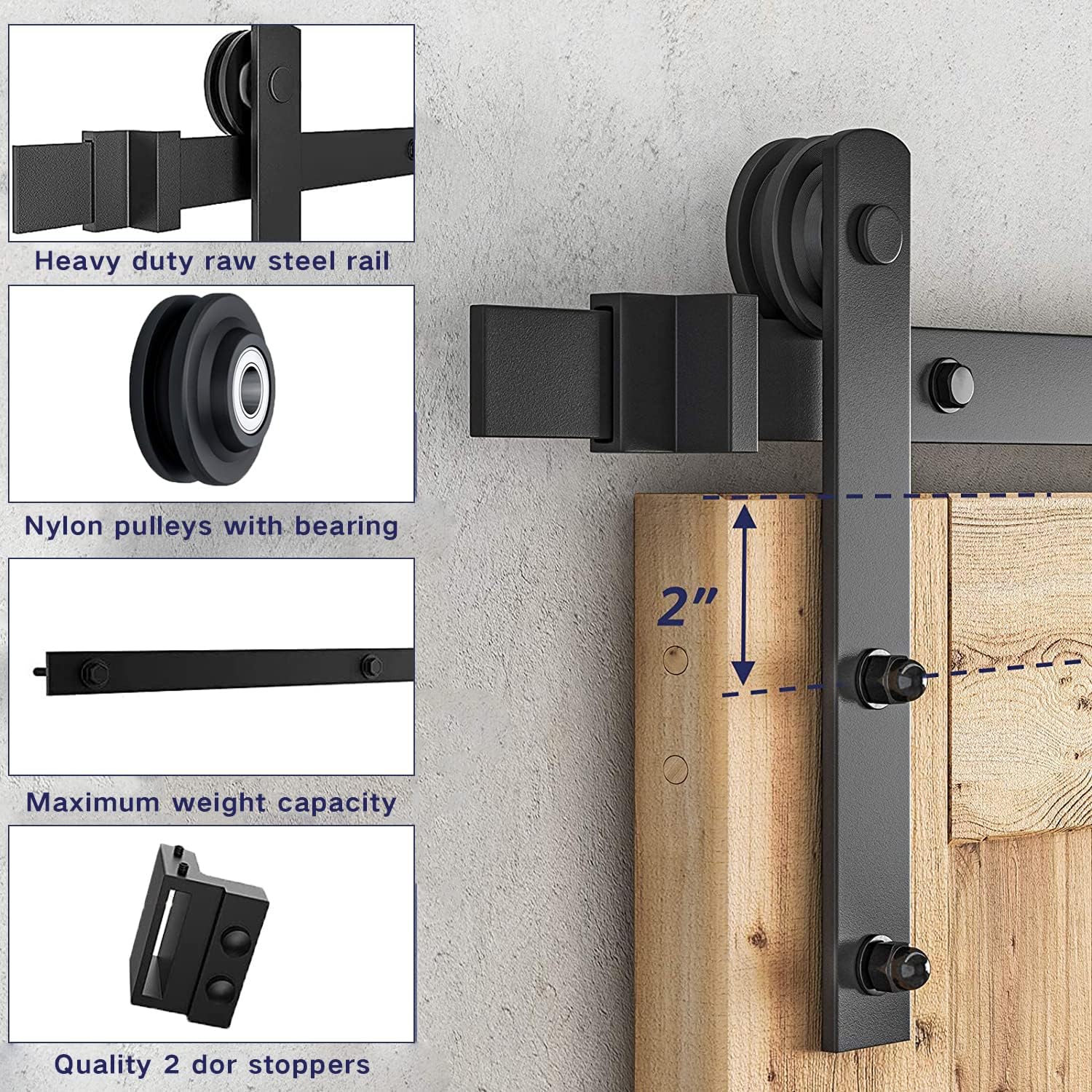 200cm Heavy Duty Sturdy Sliding Barn Door Hardware Kit -Smoothly and Quietly -Easy to install -Includes Step-By-Step Installation Instruction Fit 91cm-100cm Wide Door Panel