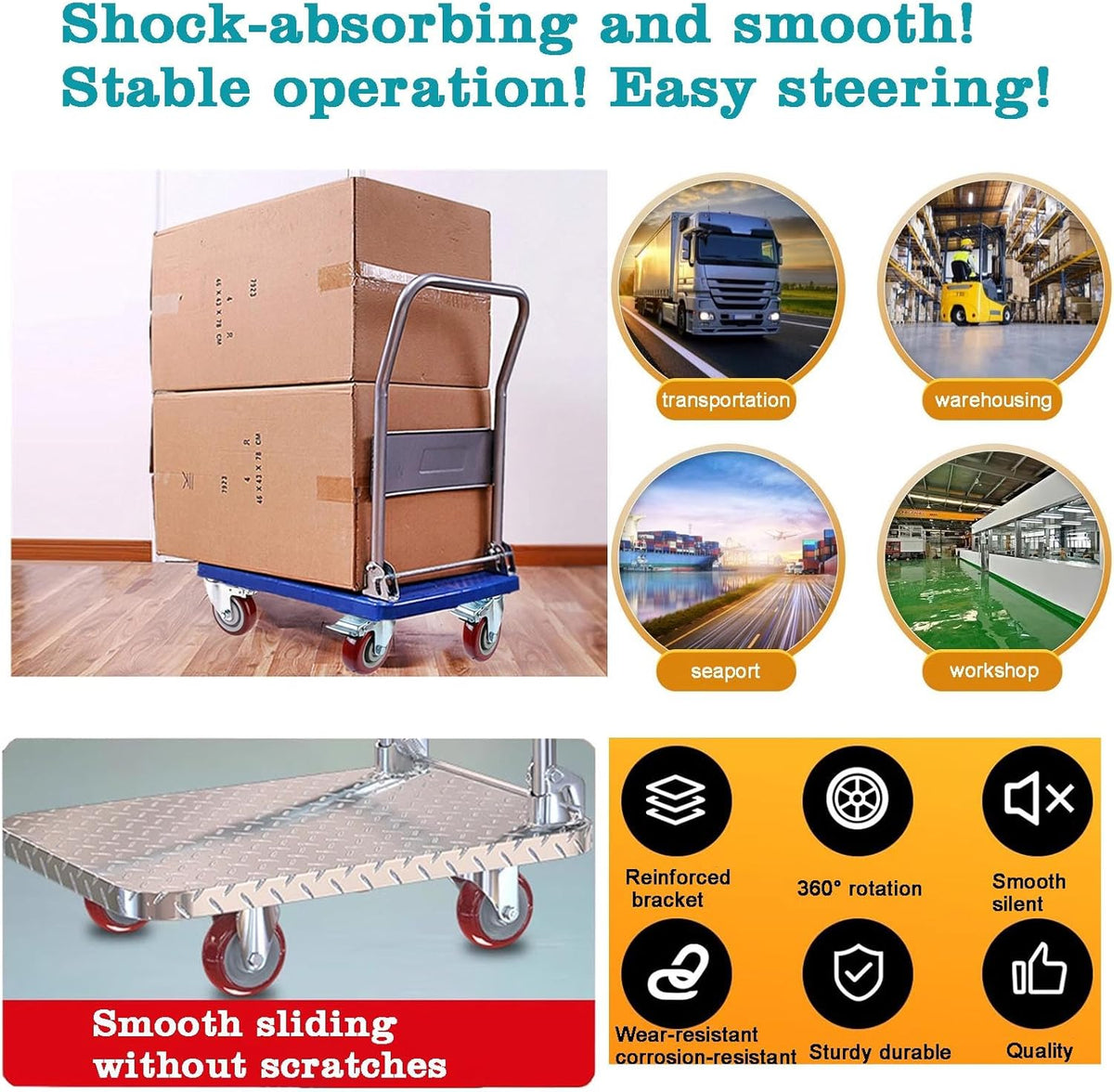 4 inch Heavy Duty Casters Load 2400lbs, Lockable Bearing Plate Caster Wheels with Brakes, 360-degree Swivel Casters for Furniture and Workbench Cart, Set of 4 (Free Screws and a Spanner)