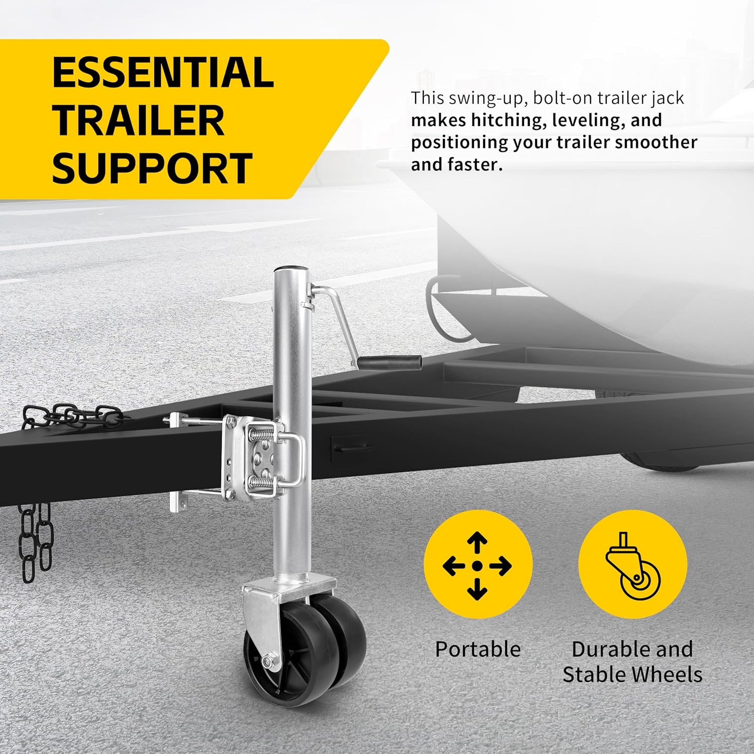 MaxxHaul 70149 Trailer Jack with Dual Wheels - 26-1/2" to 38" Lift Swing Back - 1500 lbs. Capacity,Zinc, Grey