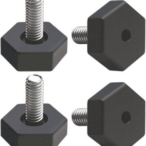 4Pcs Adjustable Furniture Feet, M8 x 25mm Threaded Hexagon Leveling Legs with Non-Slip Base, for Chair, Table, Sofa, Wardrobe, Washing Machine - Black