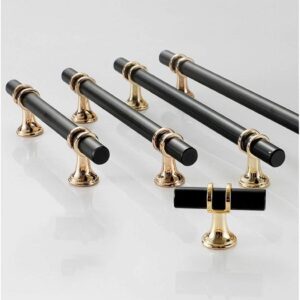 Cabinet Handle T Bar Zinc Alloy Handle Kitchen Drawer Handles 10-Pack Color : Black/Gold -Size: (96mm,160mm,192mm)
