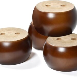 Round Wooden Sofa Legs, Walnut Brown, 2 Inch Height, Ball Shape, Set of 4 with Screws