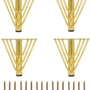 Excefore Furniture Legs Setm,6 inch Gold Metal Cabinet Legs,with Rubber Floor Protectors, for Sofa, Legs for Dresser, TV Stand, End Table etc (4PCS）
