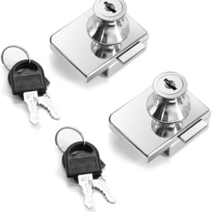 2 Pack Single Swing Glass Cabinet Showcase Door Lock Chrome Plated Display Glass Cabinet Lock Separate Keys (Silvery, Clamp 5-10 mm thick glass)