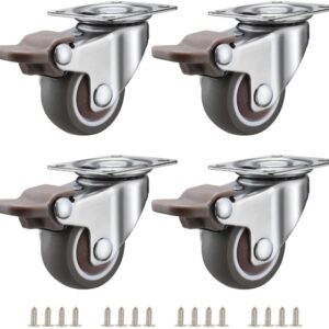 JGJC Caster Wheels for Furniture,1.5 Inch Swivel Plate Casters Set of 4,No Noise Soft Rubber Locking Castors Safe for Hardwood Floors and Carpet (with Brake,300 lbs for 4 Pack)