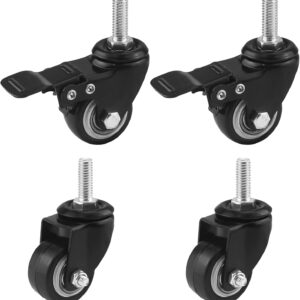 1.5 Inch Caster Wheels Heavy Duty Swivel Casters with Brakes,Replacement for Home Furniture,Office Table Cabinet with Pack of 4(2 Inch M8 Stem) (Black, 1.5 Inch)