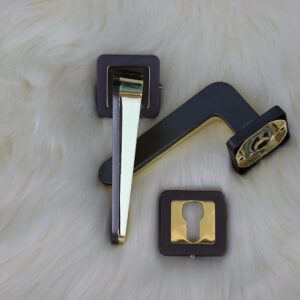 Door handle with Lock & Key, Complete Set, Zinc Alloy Door Handle, Durable for All Kinds Of Indoor Doors COLOR : (BLACK NICKEL/GOLDEN)