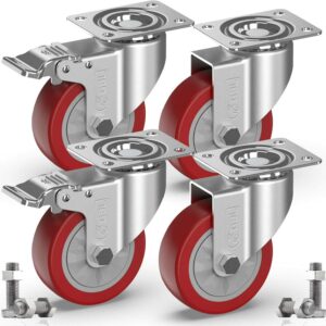 4'' Heavy Duty Caster Wheels With Brakes 1320Lbs | 4 x Castor for Moving Furniture, Table, Trolley, Workbench, Garage (2 With & 2 Without Brakes) + Screws